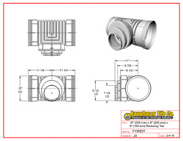 10" (250 mm) x 8" (200 mm) x 6" (150 mm) Reducing Tee